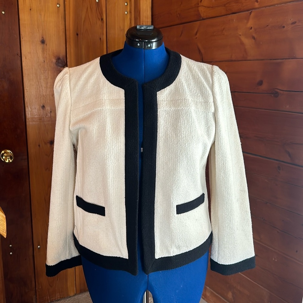 Ann Taylor Cream Jacket with Black Trim Size L